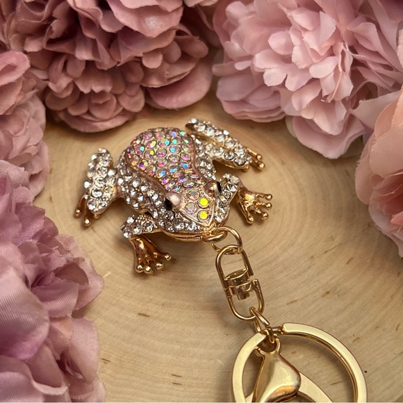 Silver & Iridescent Crystal Frog Keychain Charm - Picture 10 of 15